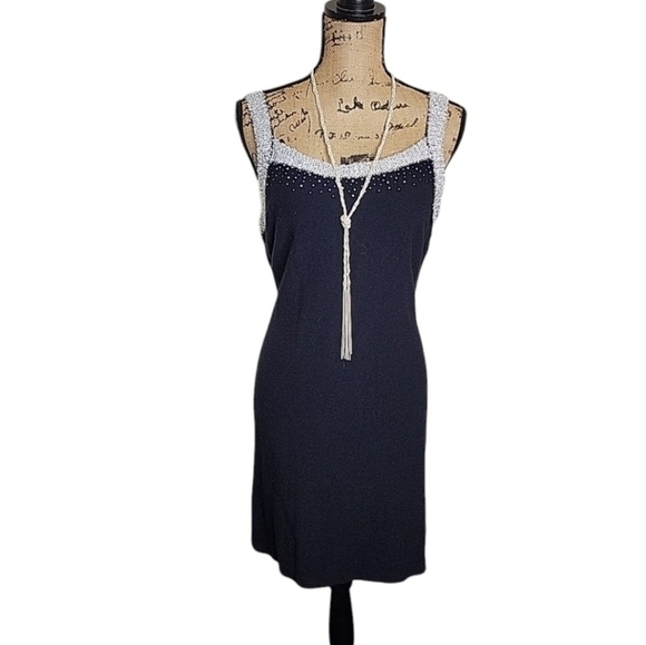 ST. JOHN Collection Women's Wool Blend Black Metallic Pearls Shimmer Dress. - Picture 2 of 11